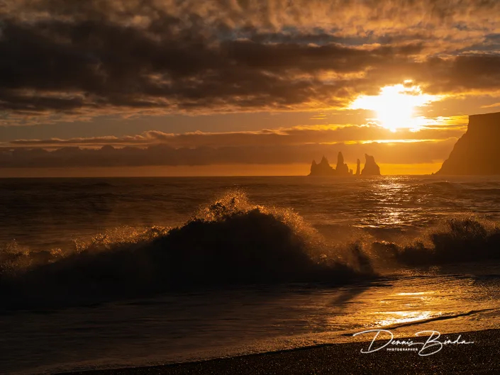 Sunset at the beach of Vik in Iceland